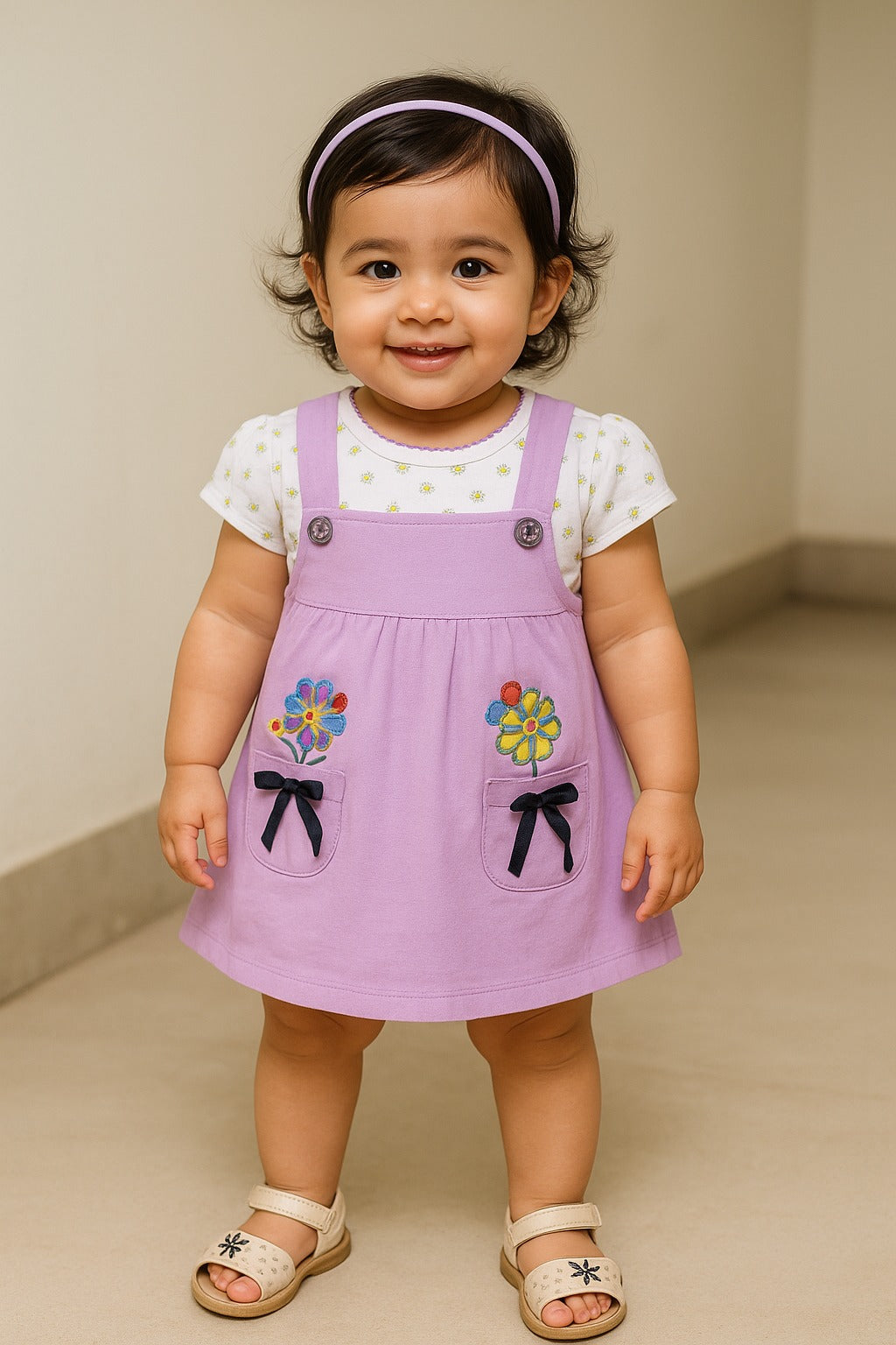 Baby Girls Embroidered A-Line Frock Dress with Brief