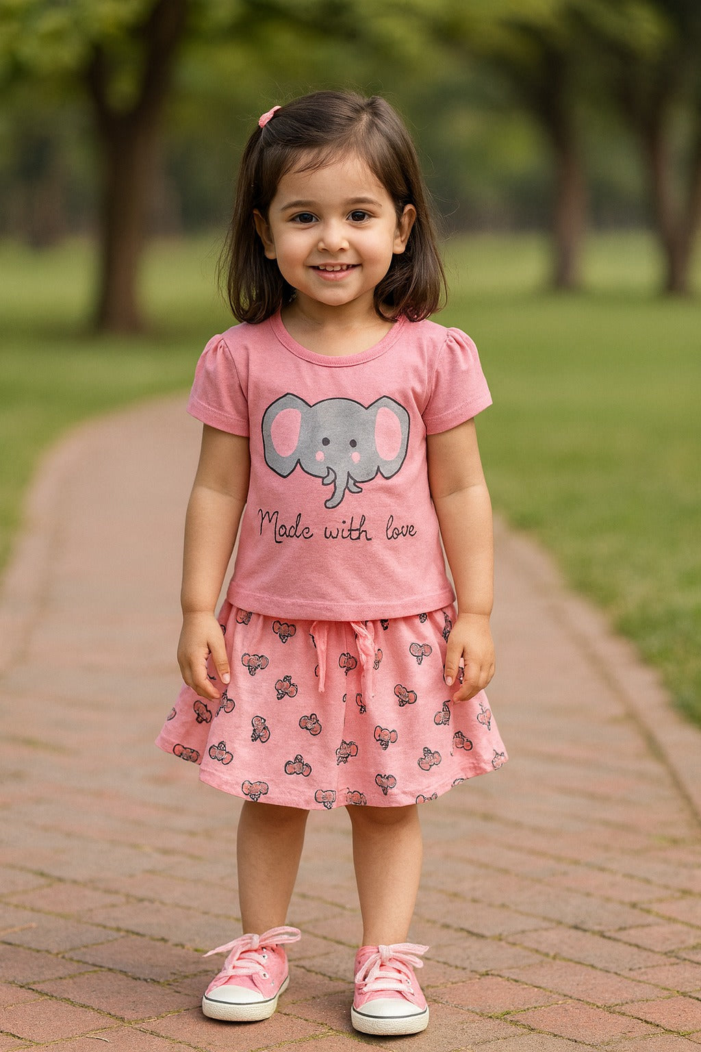 Girls Graphic Print Top and Skirt Clothing Set