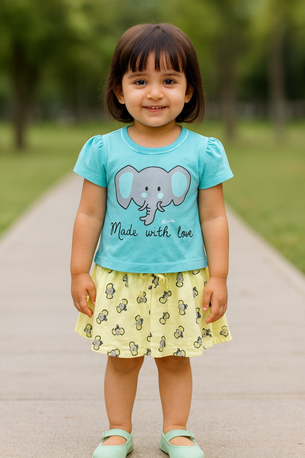 Girls Graphic Print Top and Skirt Clothing Set