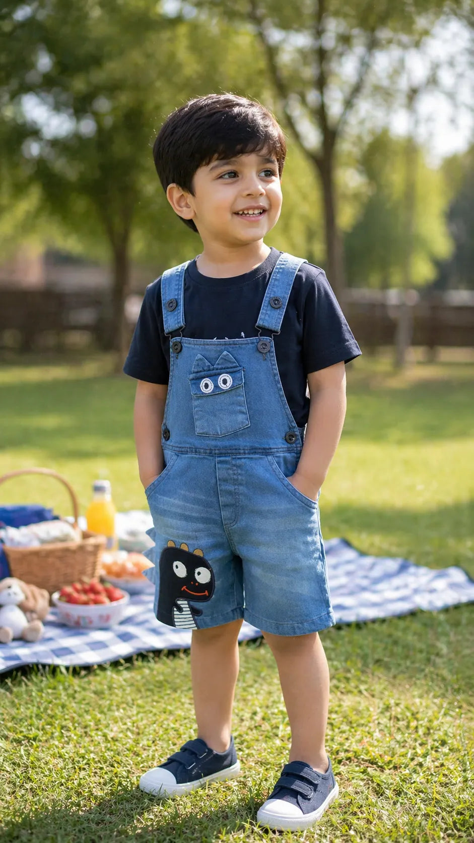 Boys Cartoon Cotton Tshirt and Denim Dungaree Set