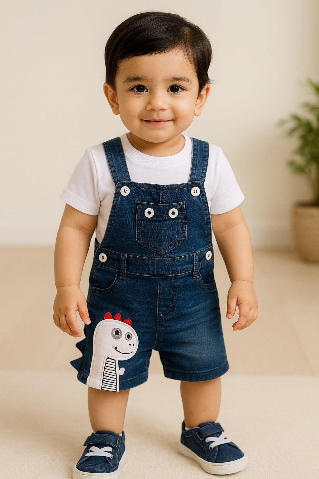 Boys Cartoon Cotton Tshirt and Denim Dungaree Set