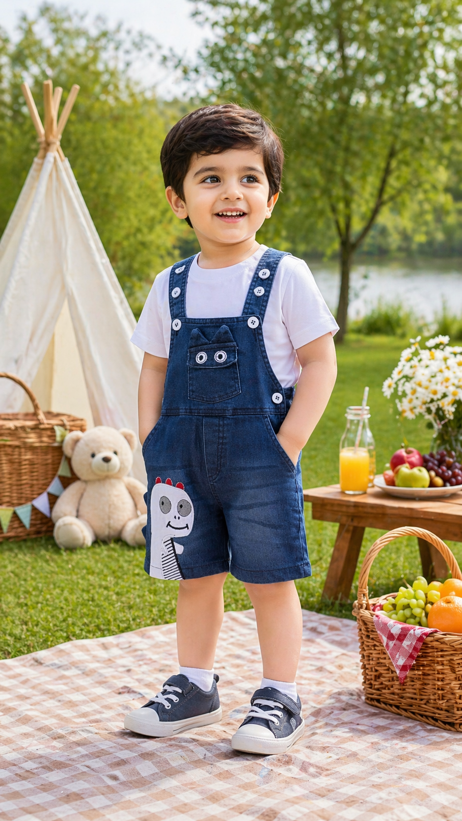 Boys Cartoon Cotton Tshirt and Denim Dungaree Set