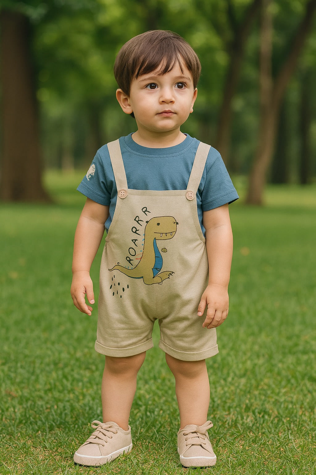 Baby Boys Graphic Print T-Shirt and Shorts Dungaree Set