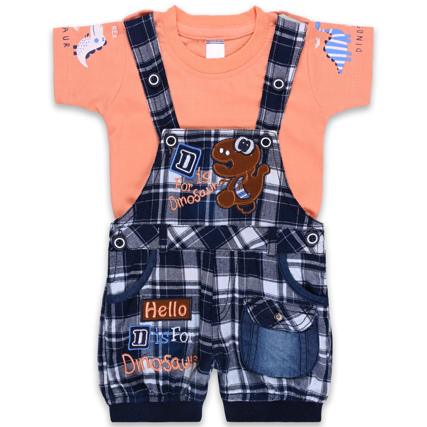 Baby Boys Checked T-Shirt and Shorts Dungaree Set