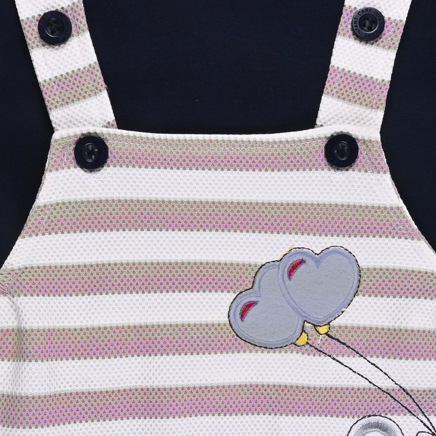 Baby Boys Striped and Printed T-Shirt and Shorts Dungaree Set