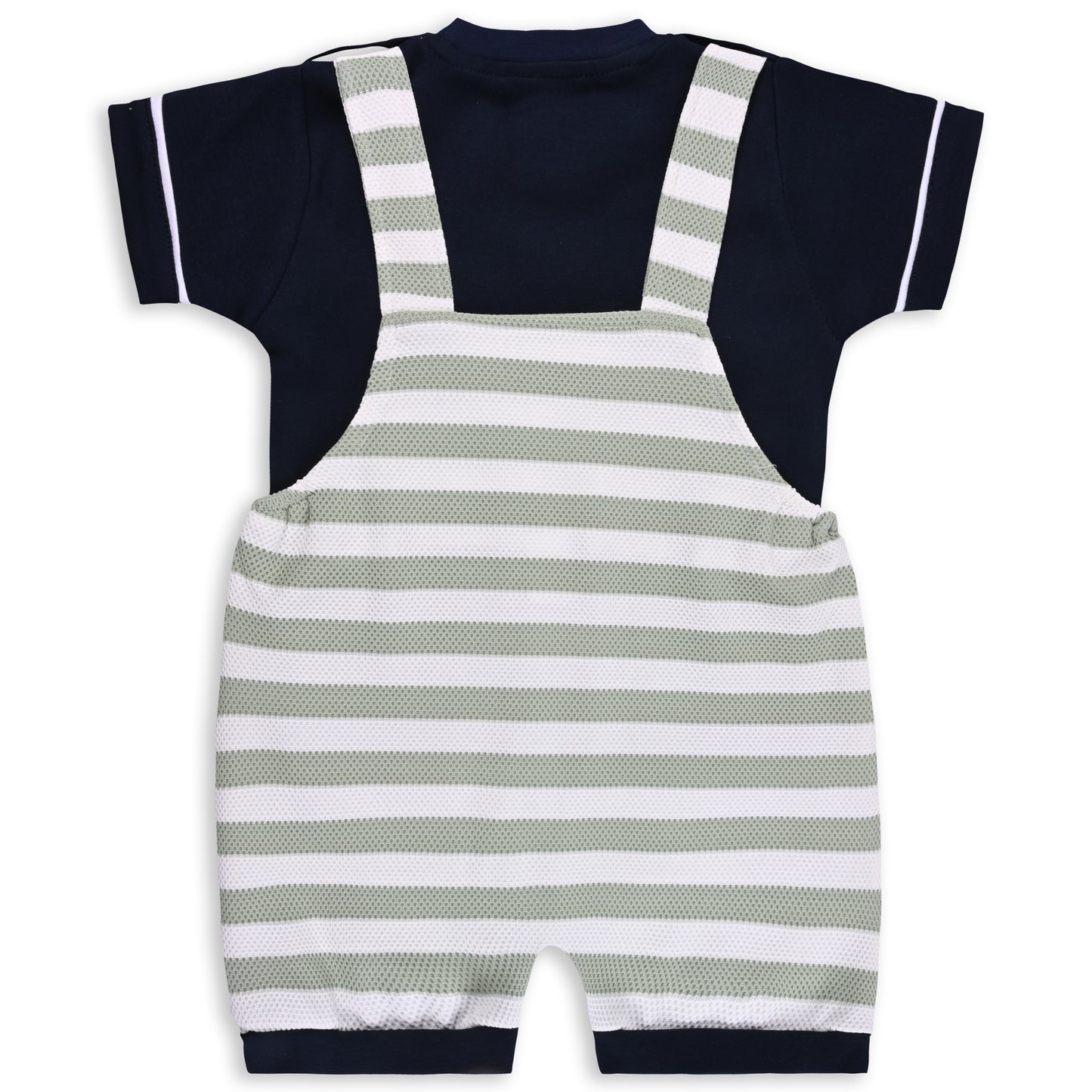 Baby Boys Striped and Printed T-Shirt and Shorts Dungaree Set