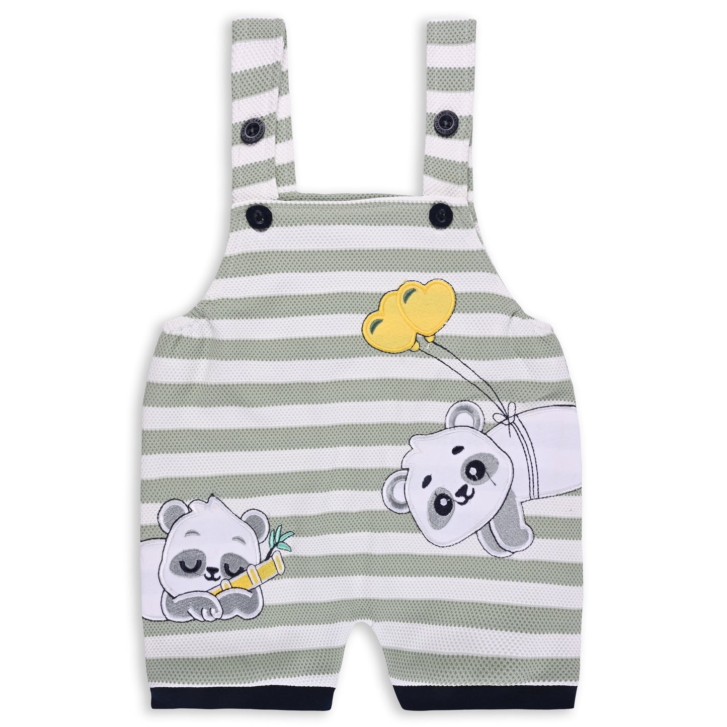 Baby Boys Striped and Printed T-Shirt and Shorts Dungaree Set