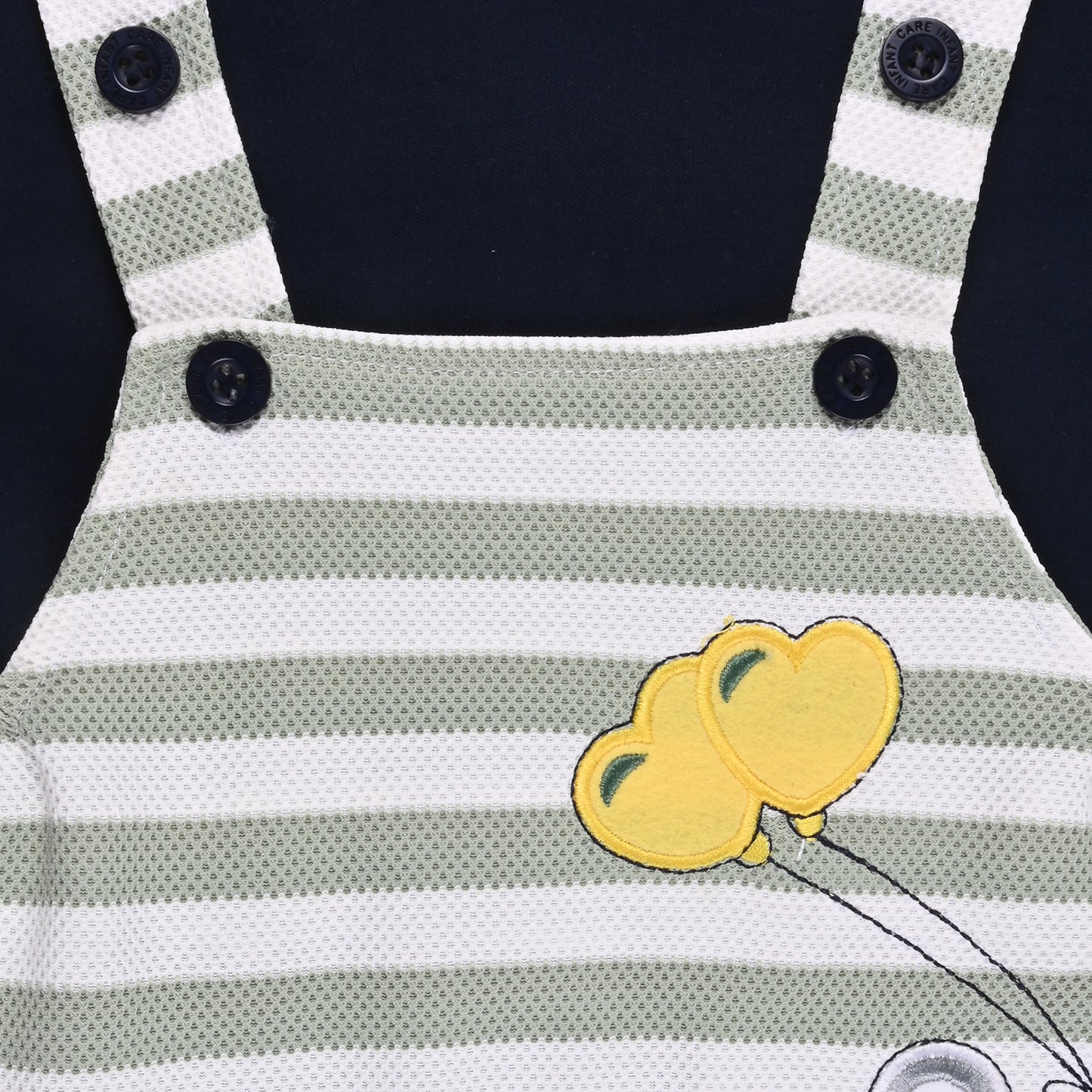 Baby Boys Striped and Printed T-Shirt and Shorts Dungaree Set