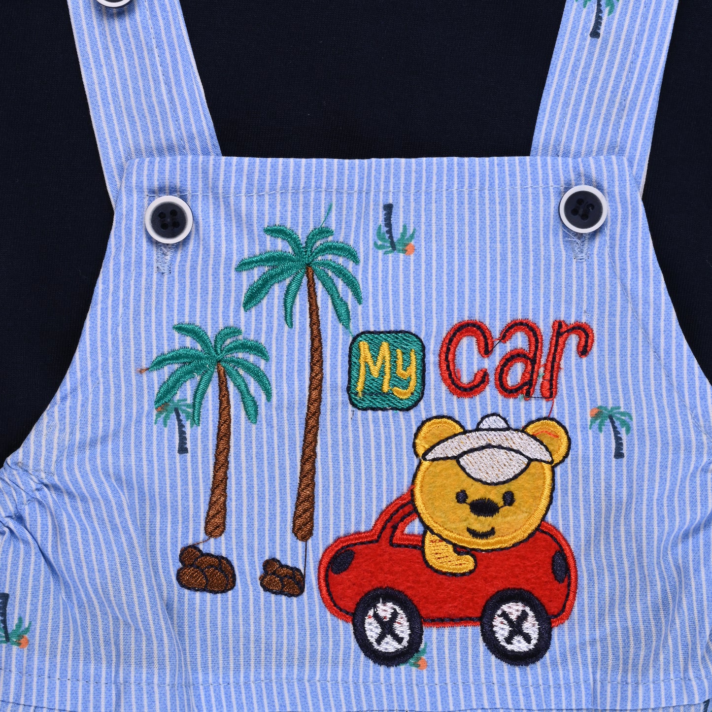 Baby Boys Printed and Applique T-Shirt and Shorts Dungaree Set