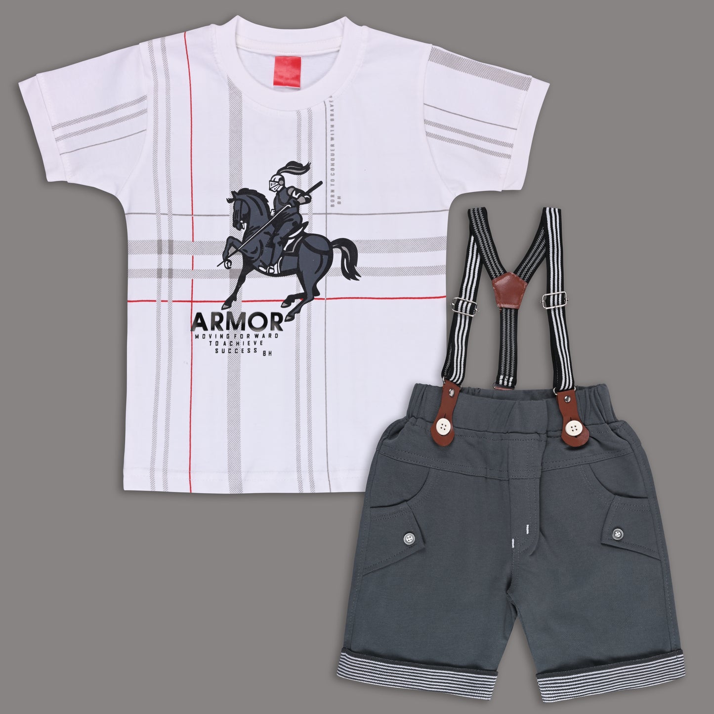 Boys Cotton Printed T-shirt and Suspender Dungaree Set btp837