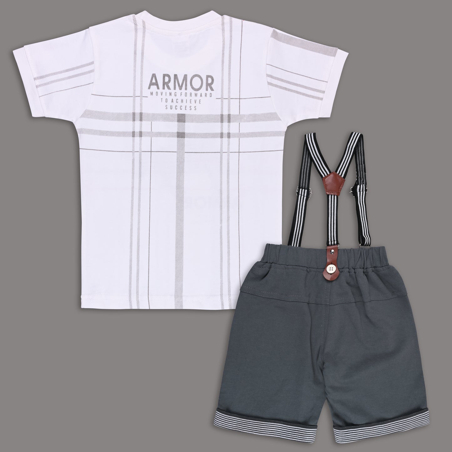 Boys Cotton Printed T-shirt and Suspender Dungaree Set btp837