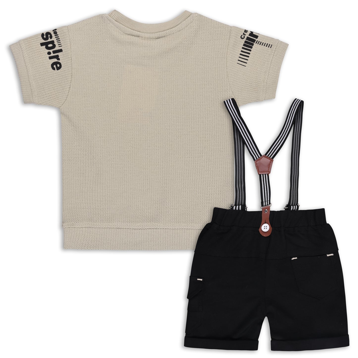 Boys Cotton Printed T-shirt and Suspender Dungaree Set btp838