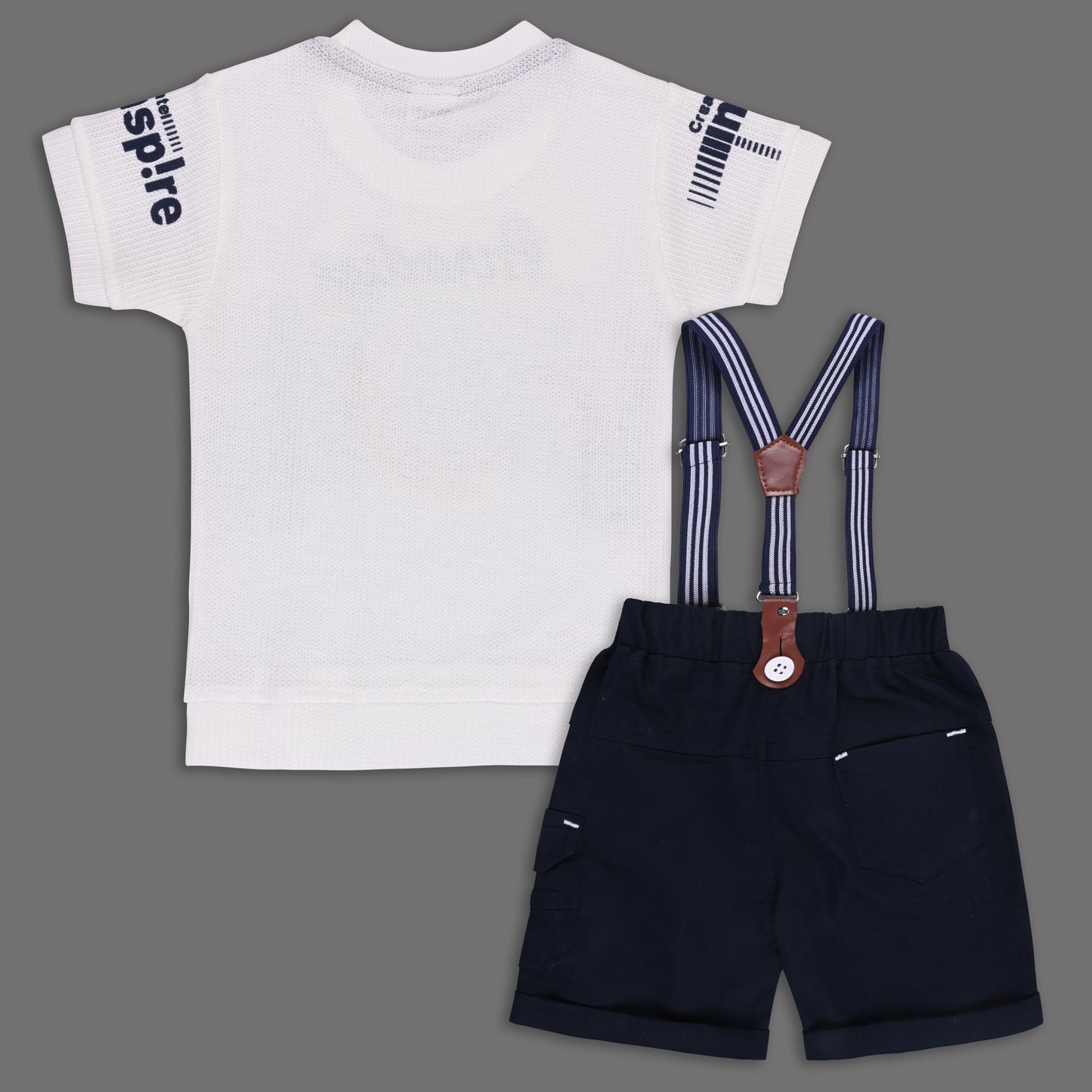 Boys Cotton Printed T-shirt and Suspender Dungaree Set btp838