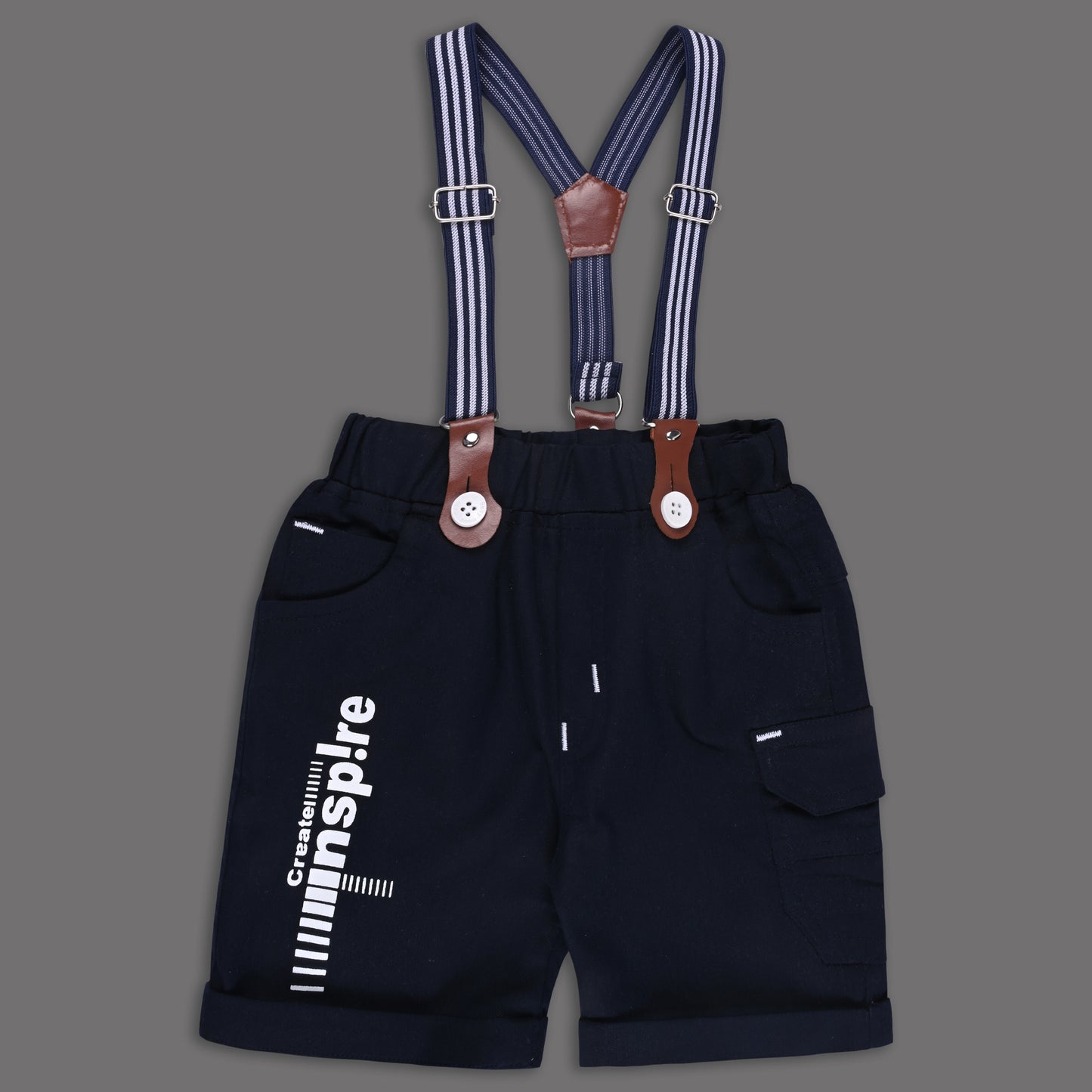 Boys Cotton Printed T-shirt and Suspender Dungaree Set btp838
