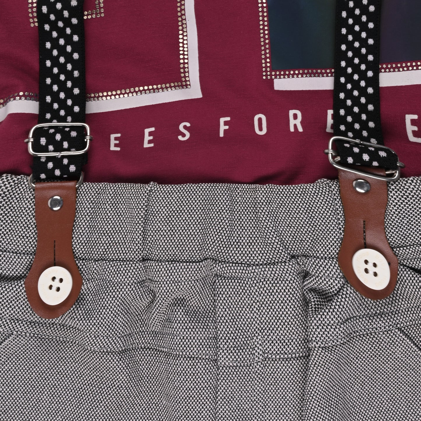 Boys Cotton Printed T-shirt and Suspender Dungaree Set