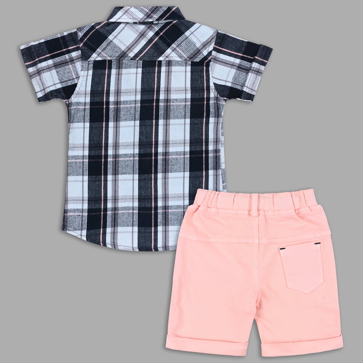 Boys Classic Checkered Print Cotton Shirt and Shorts Set