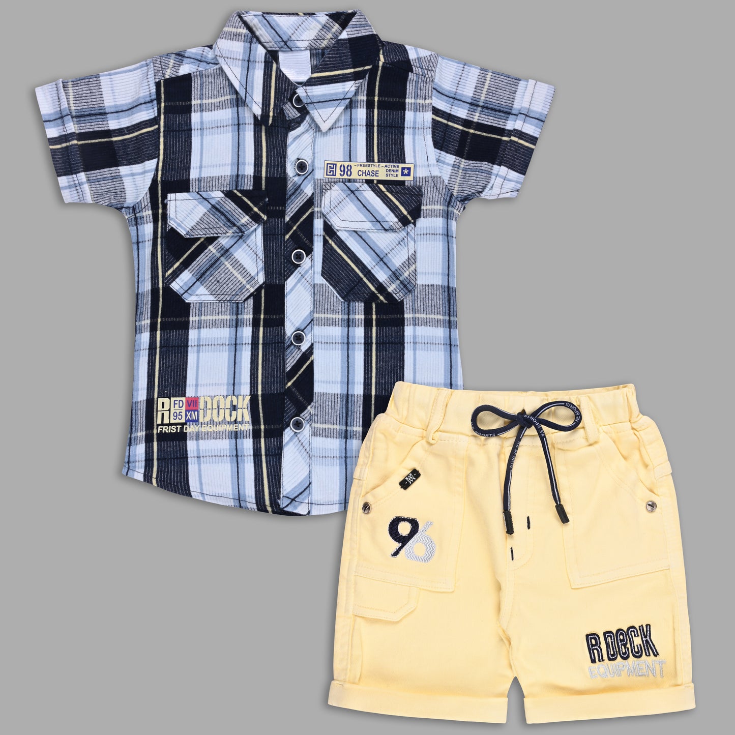 Boys Classic Checkered Print Cotton Shirt and Shorts Set