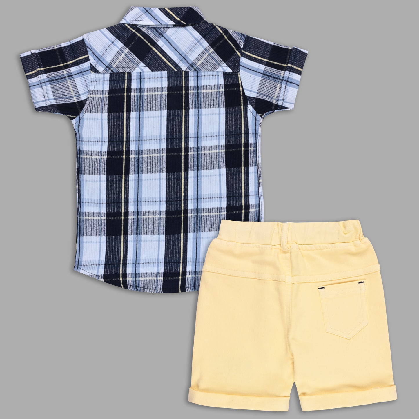 Boys Classic Checkered Print Cotton Shirt and Shorts Set