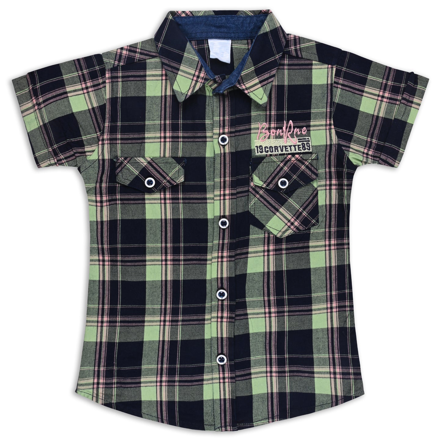 Boys Classic Checkered Print Cotton Shirt and Denim Shorts Set