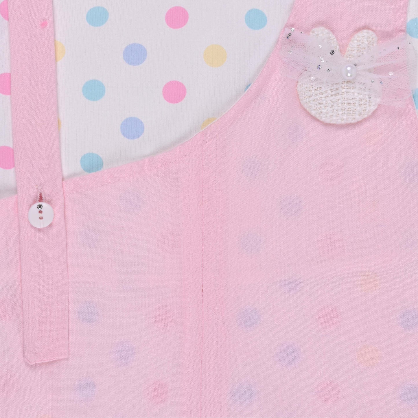 Girls Pastel Polka Cotton Tank Top with One-Shoulder Dungaree