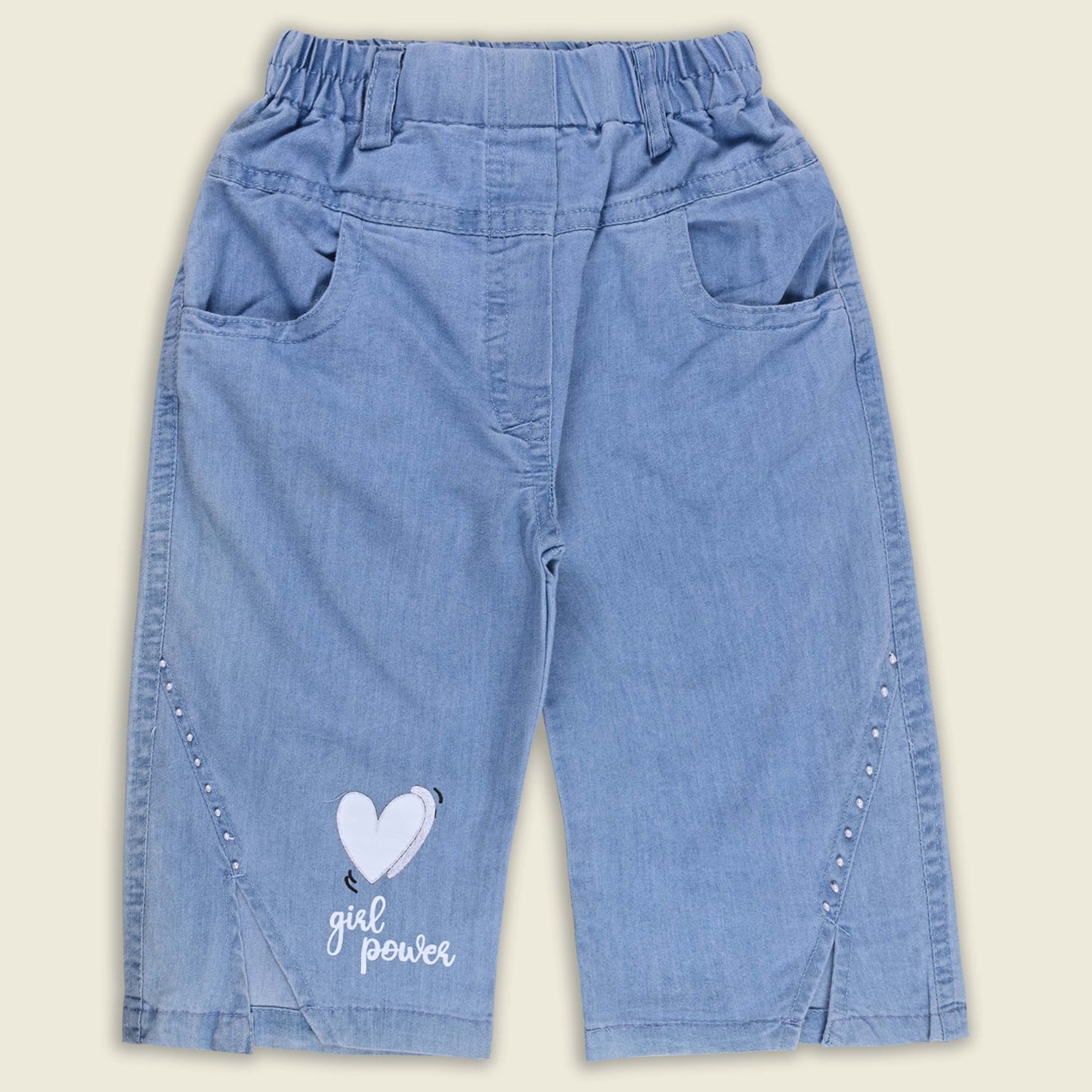 Girls Printed Denim Crop Top and Jeans with Shirt Set