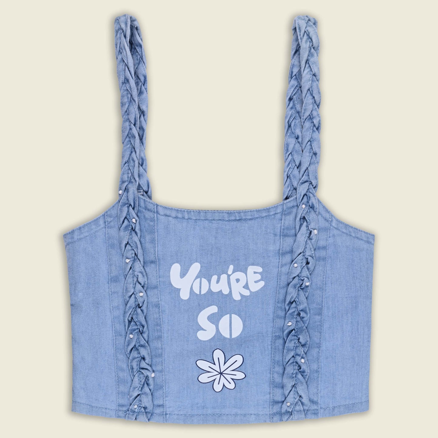 Girls Printed Denim Crop Top and Jeans with Shirt Set