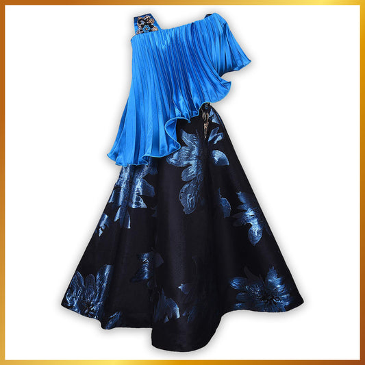 Girls Floral Printed Embellished Maxi Dress With Cape
