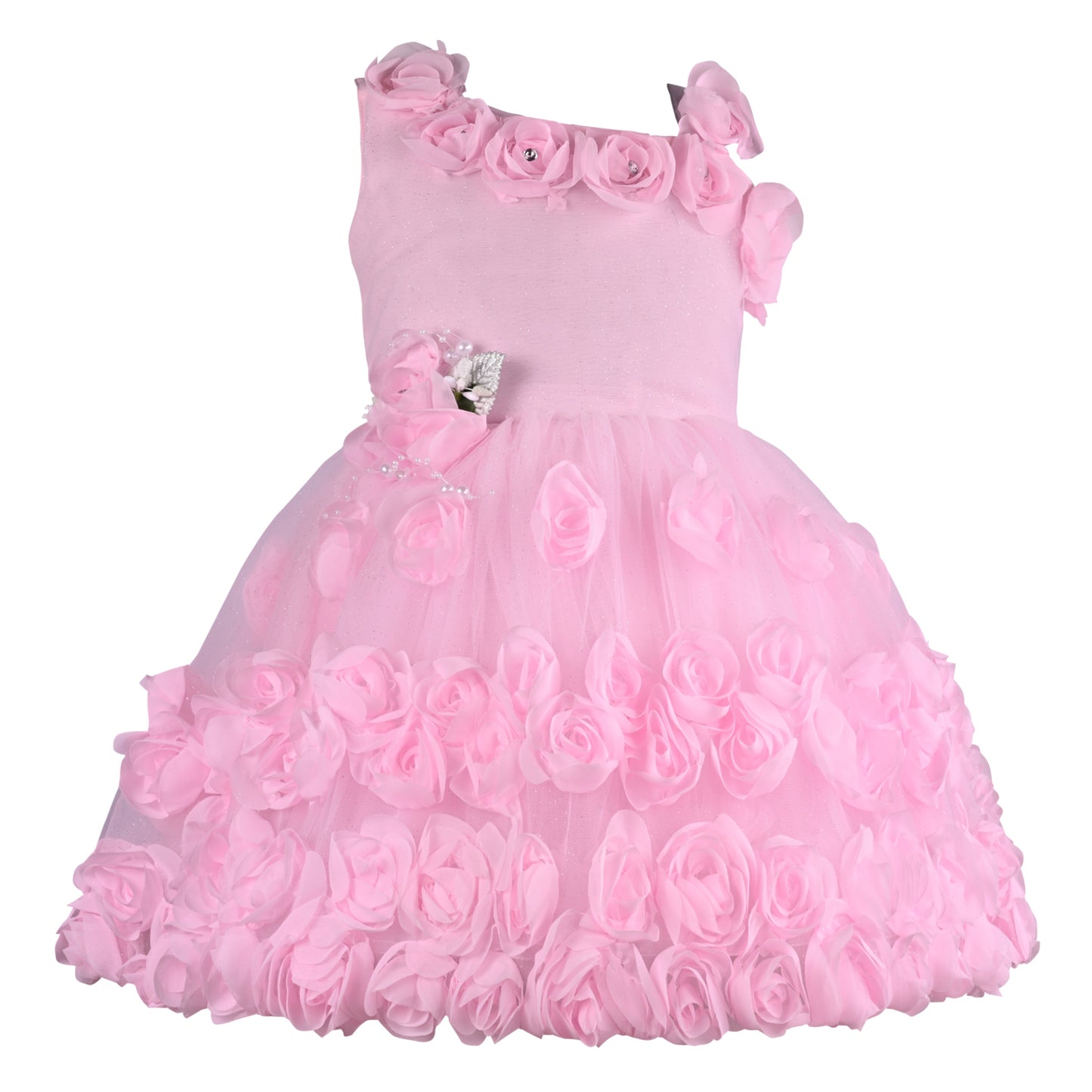 Girls Solid Net Fabric A-Line Frock Dress