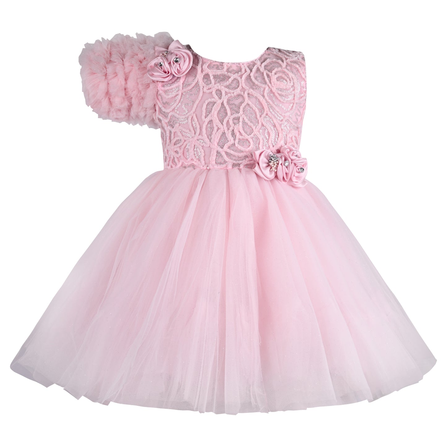 Girls Solid Net Fabric A-Line Frock Dress