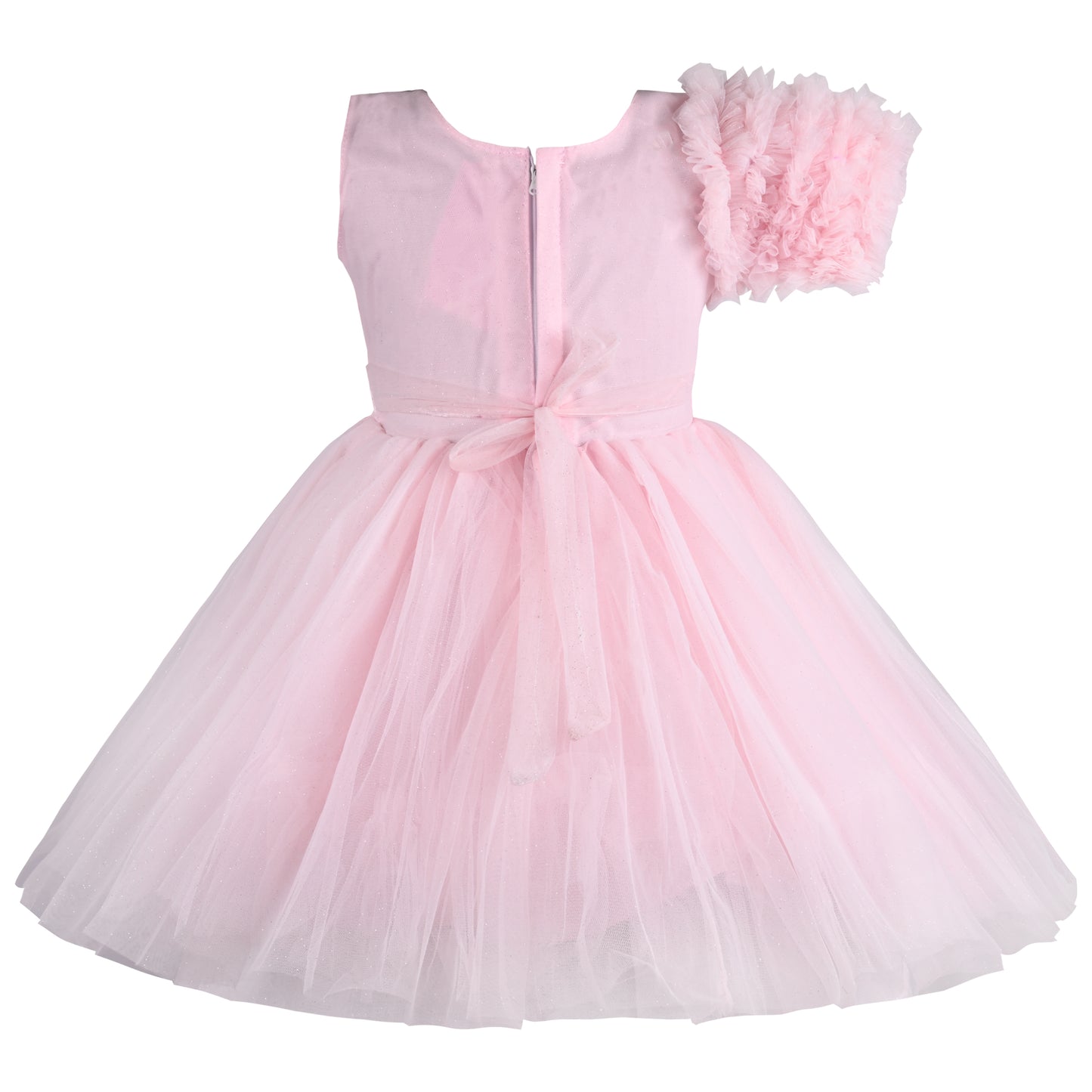 Girls Solid Net Fabric A-Line Frock Dress