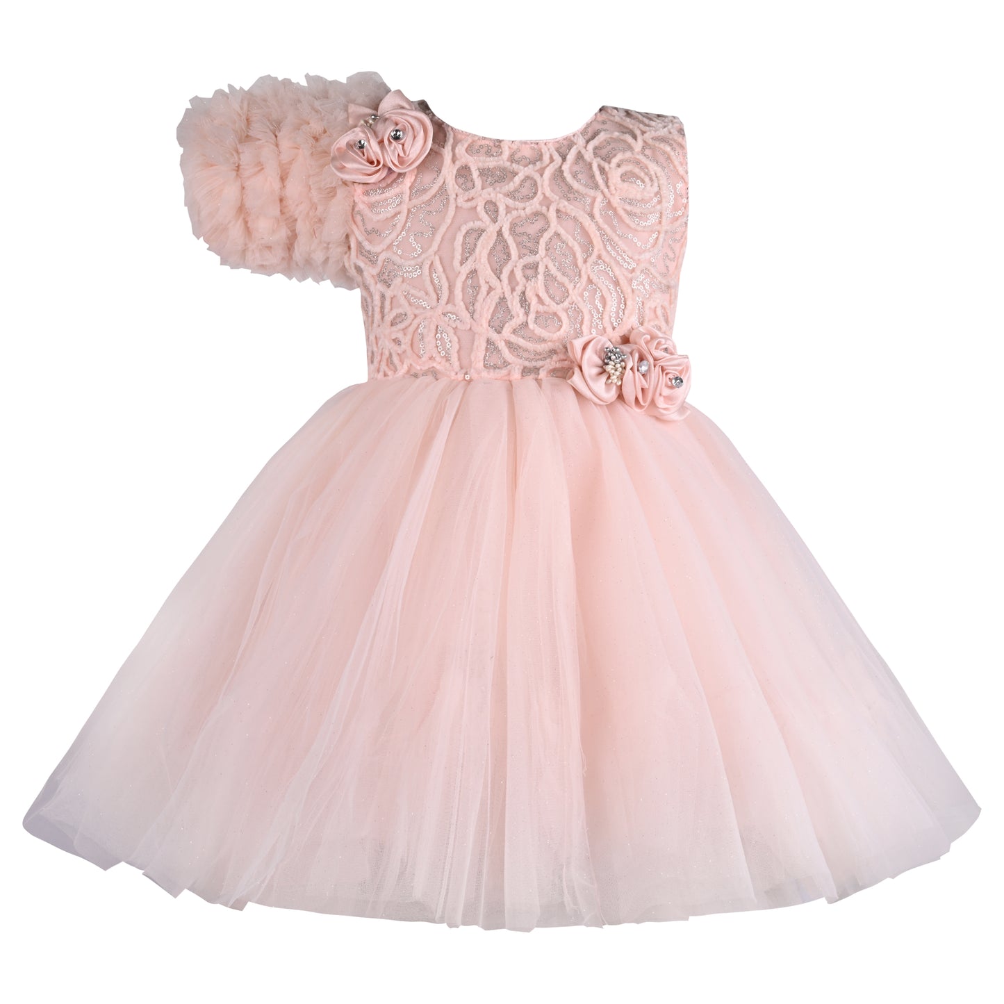 Girls Solid Net Fabric A-Line Frock Dress