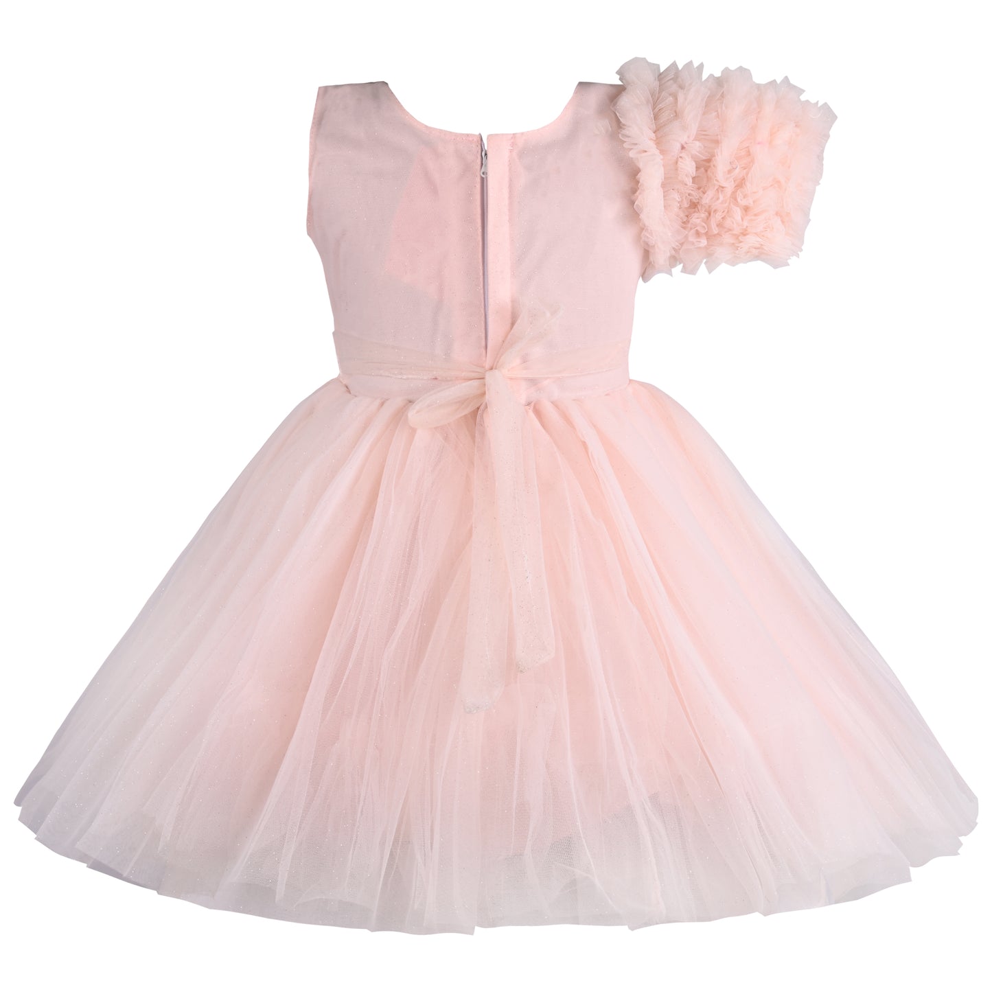 Girls Solid Net Fabric A-Line Frock Dress