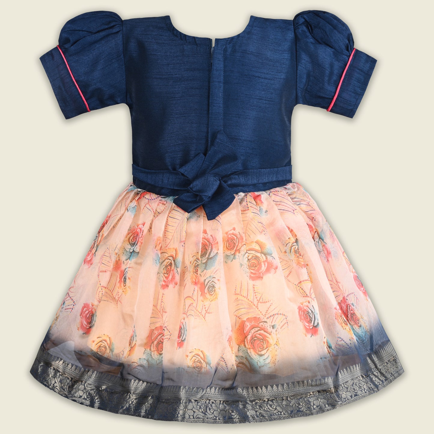 Girls Bead Embellished Floral Zari Ethnic Dress bxap492