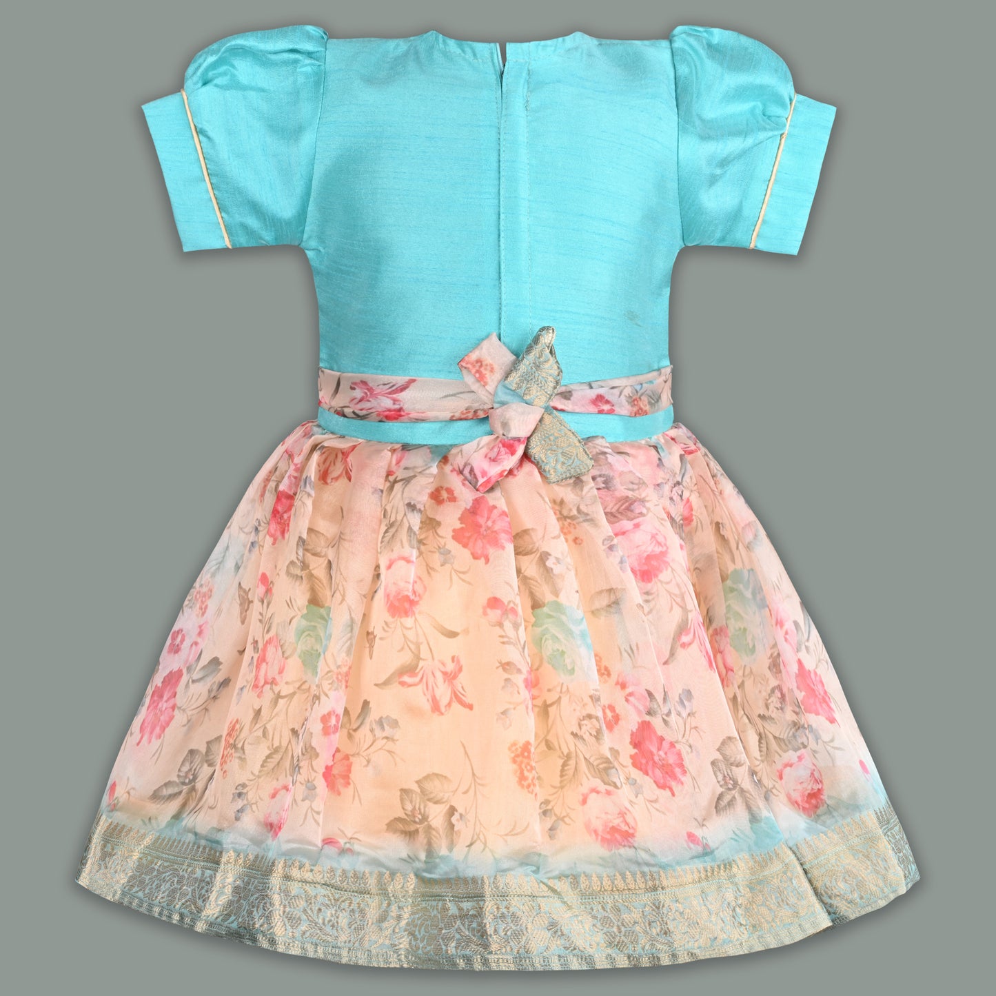 Girls Bead Embellished Floral Zari Ethnic Dress bxap492