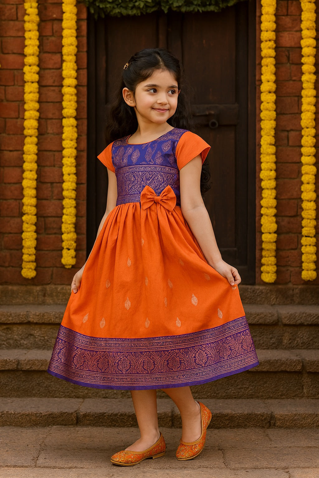 Girls Woven Regular Sleeve Fit and Flare Frock Dress