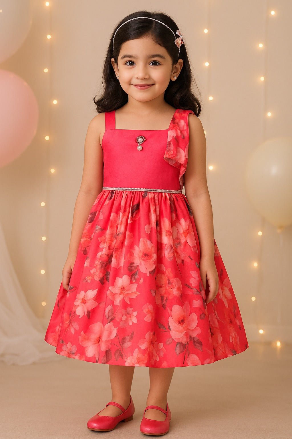 Girls Floral Printed Elegant Party Dress