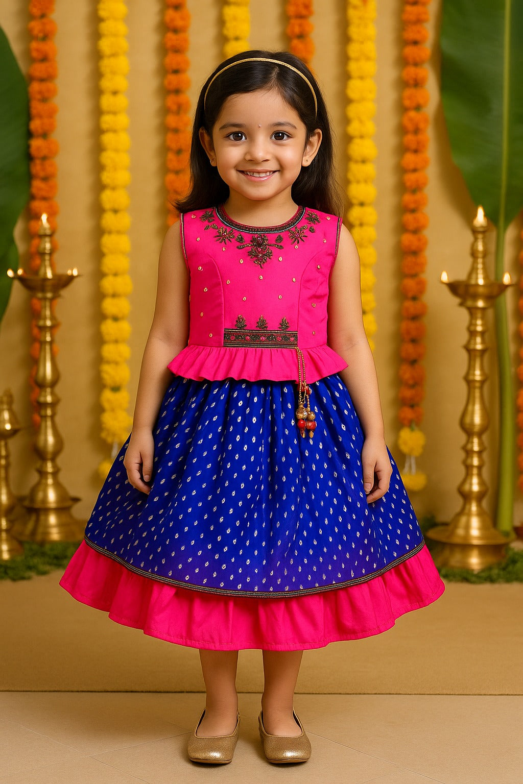 Girls Layered Bead Embellished Ethnic Dress