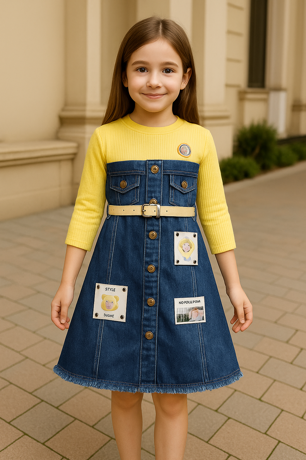 Girls Solid Full Sleeve A-Line Frock Dress