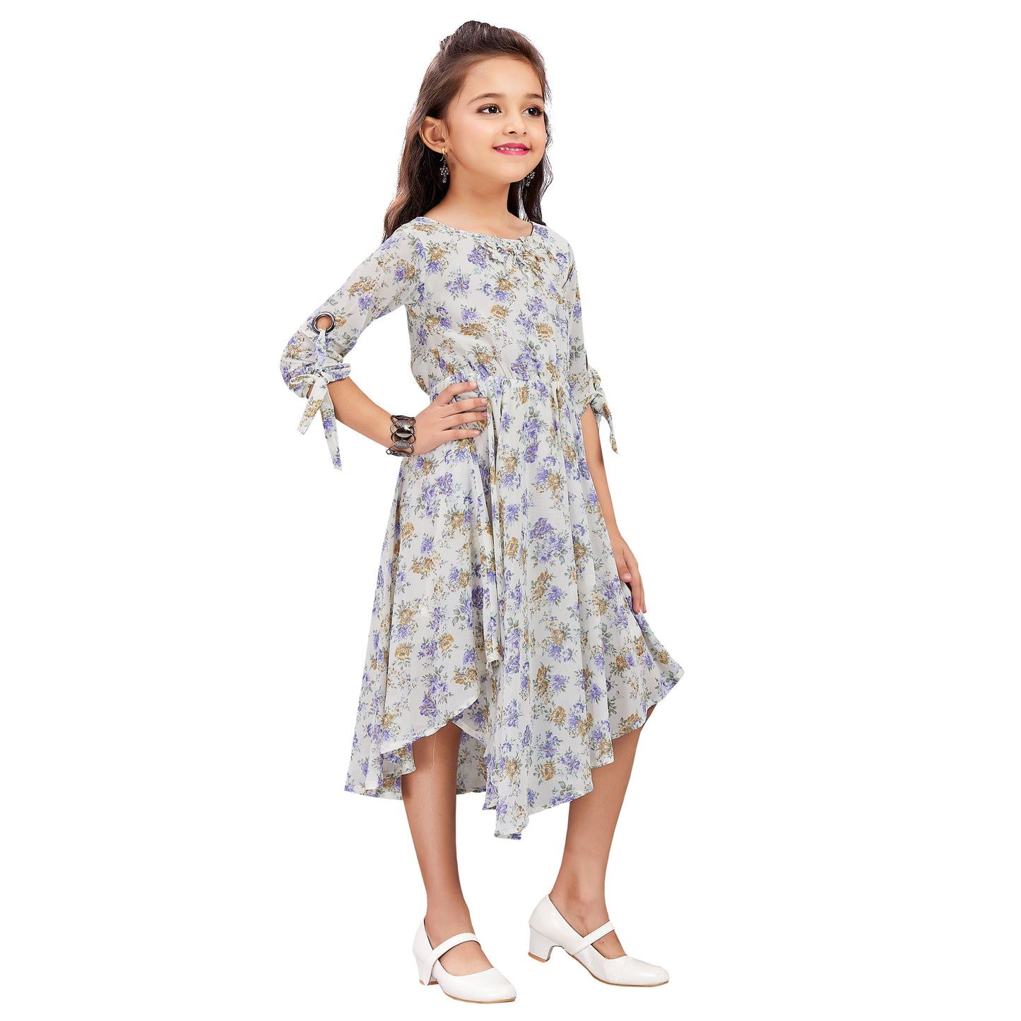 Girls Floral Printed Fit and Flare Dress