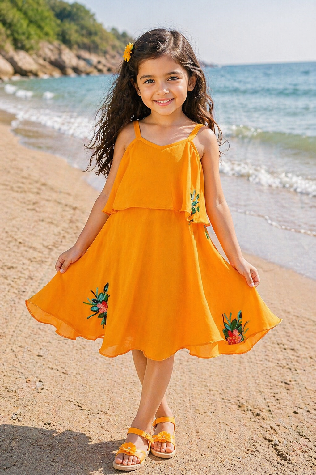 Girls Flowered Designed Frock Dress