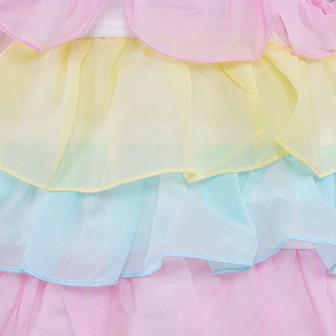 Girls Pastel Rainbow Layered Ruffle Party Dress