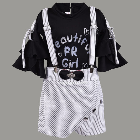 Wish Karo Baby Girls Top and Dungaree Dress For Girls-(csl324blk)