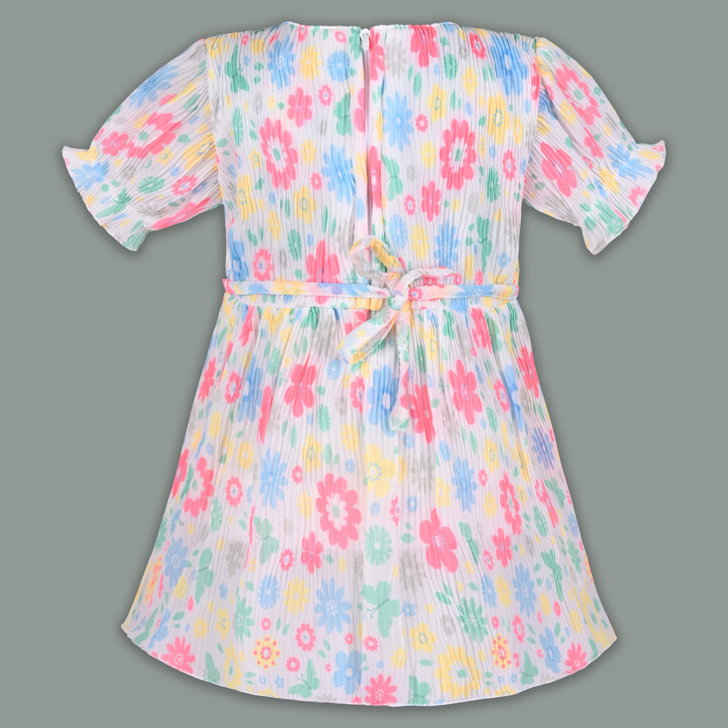 Baby Girl Georgette Floral Print Frock with Puff Sleeves & Bloomers – Party Wear Dress for Kids