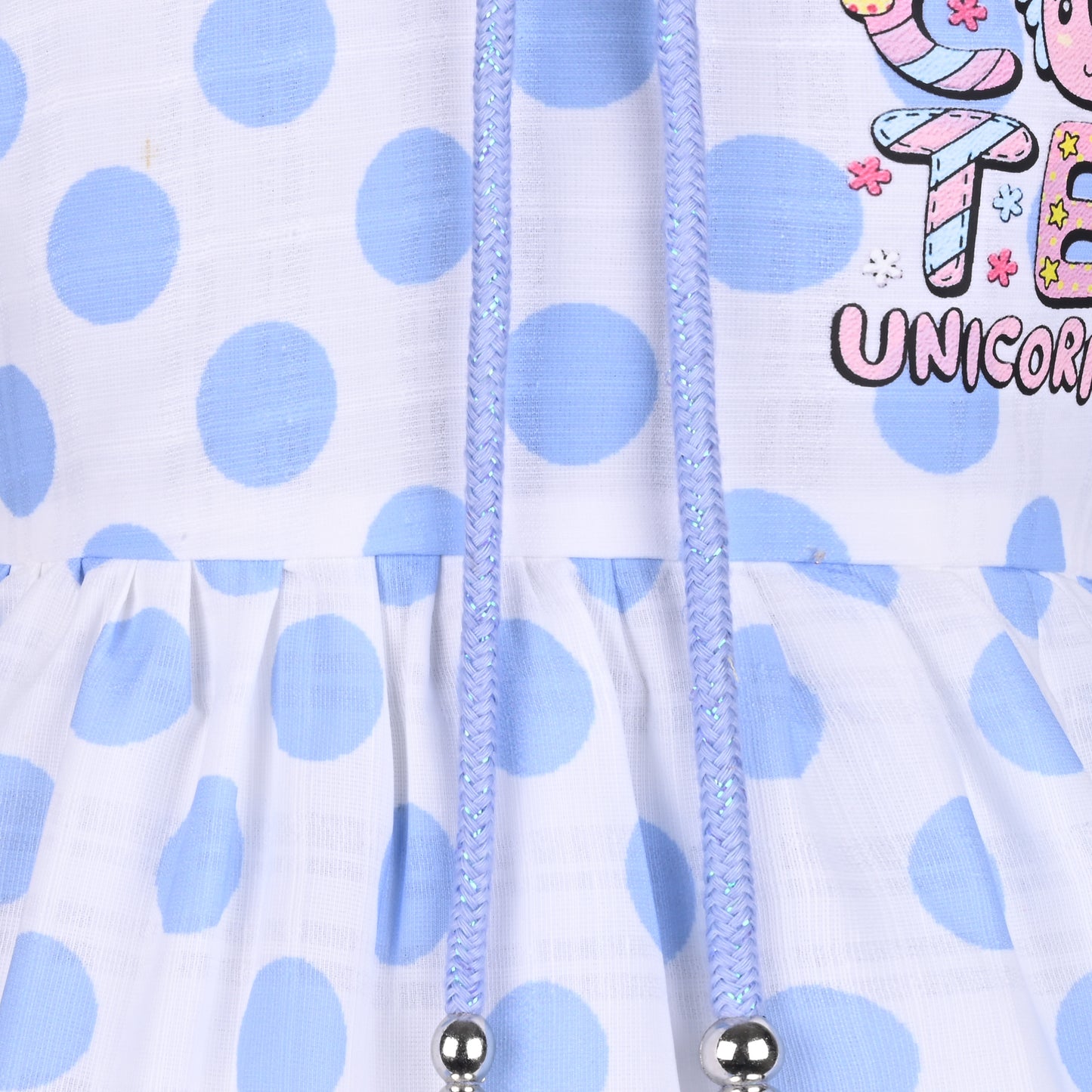 Baby Girl Satin Polka Dot Frock with Cute Unicorn Patch & Bloomers – Party Wear Dress for Kids