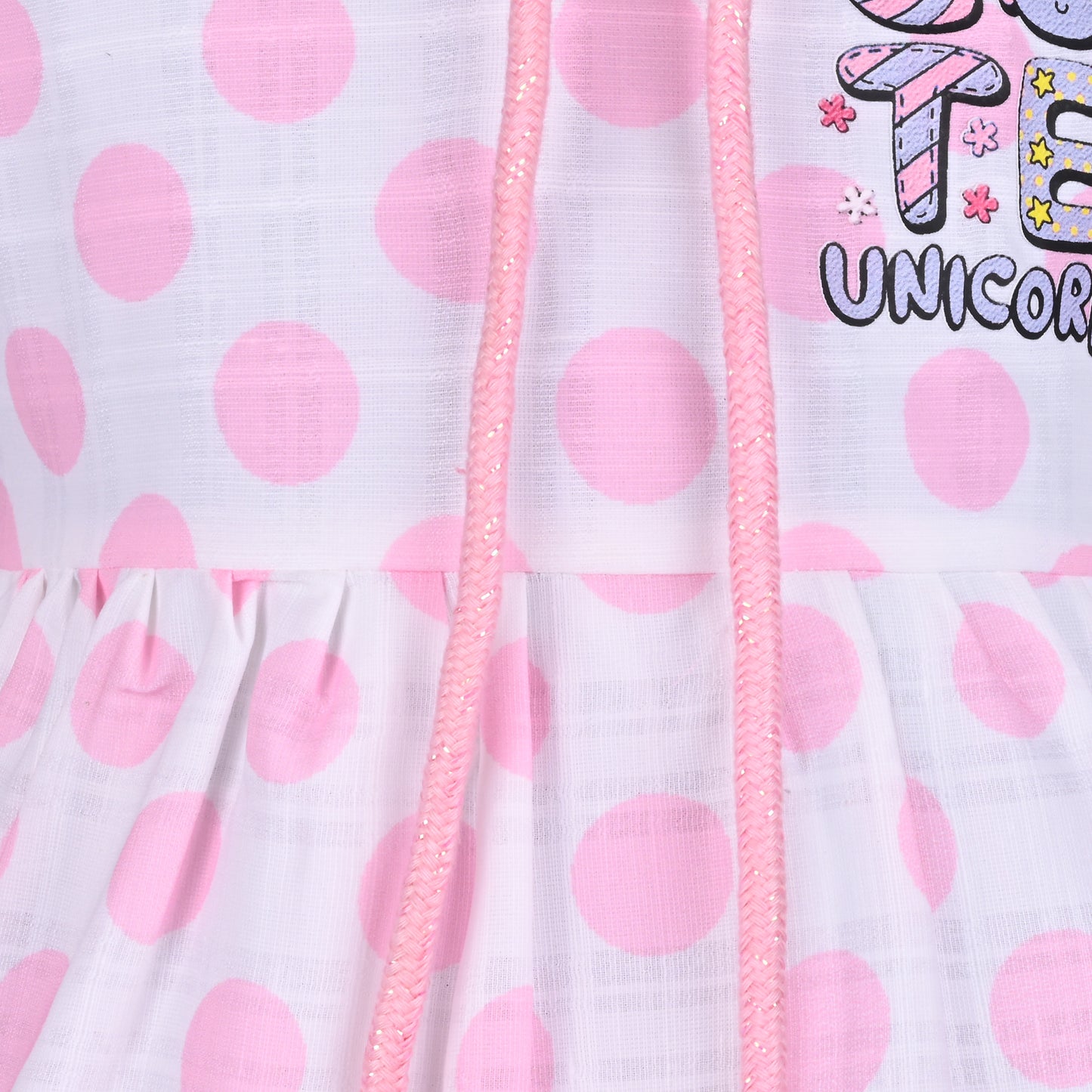 Baby Girl Satin Polka Dot Frock with Cute Unicorn Patch & Bloomers – Party Wear Dress for Kids