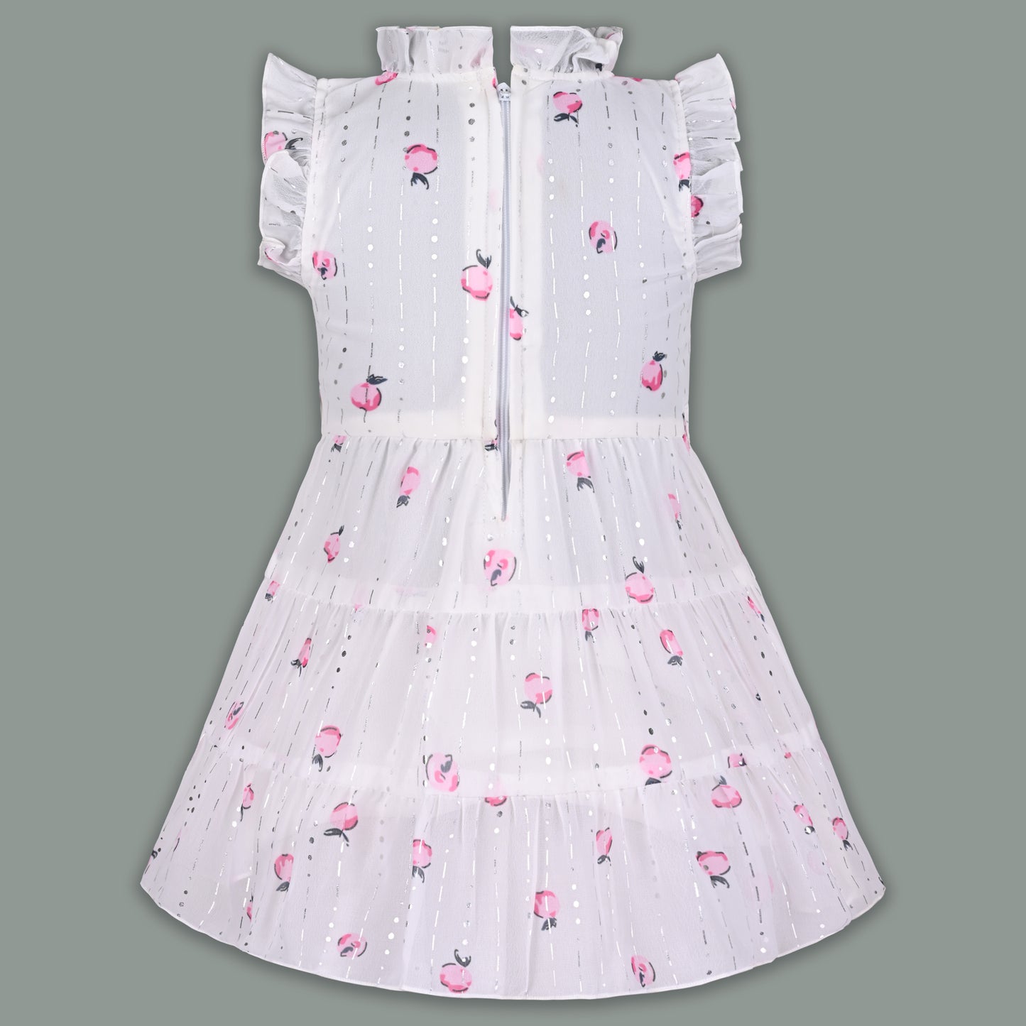 Baby Girl Georgette White Frock with Peach Print & Bloomers – Party Wear Dress for Kids
