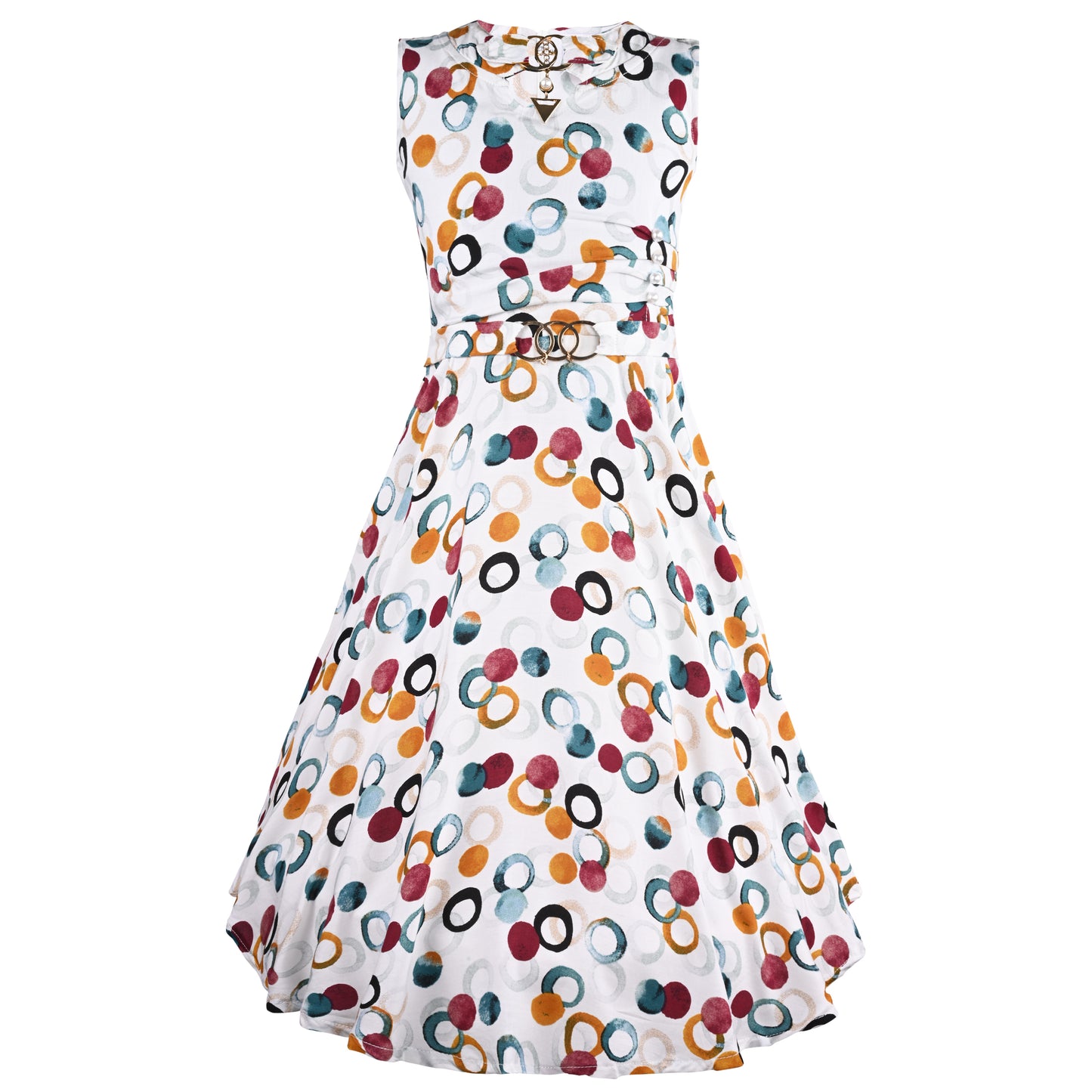 Girls Polka Print Fit and Flare Sleeveless Frock Dress
