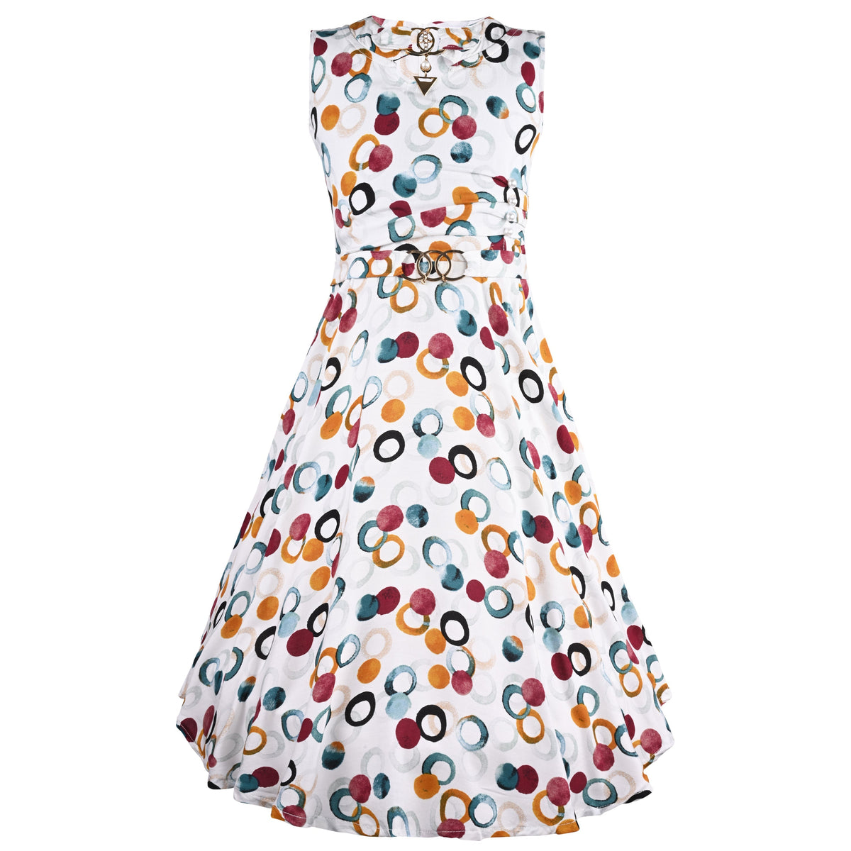 Girls Polka Print Fit and Flare Sleeveless Frock Dress
