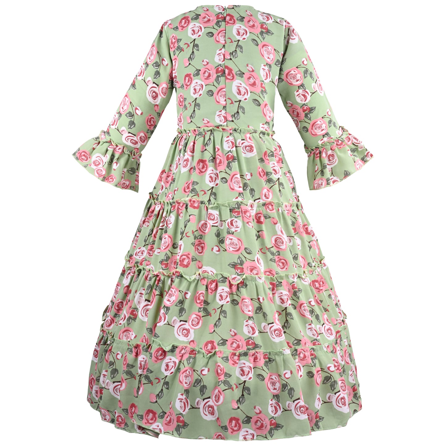 Girls Floral Print Bell Sleeve Fit and Flare Frock Dress