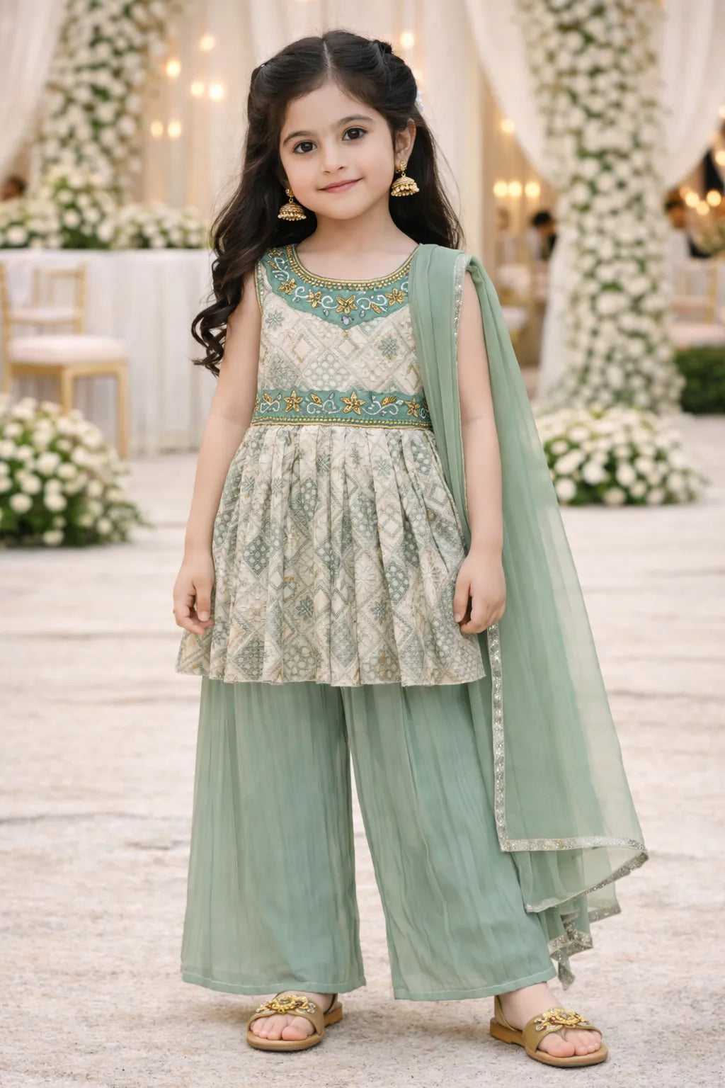 Elegant Satin Ethnic Kurti Set with Palazzo & Dupatta